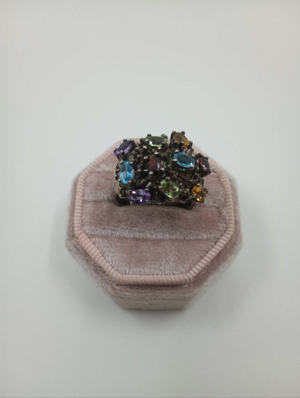 925 Sterling Silver Multi-gem Cluster Ring SZ 10